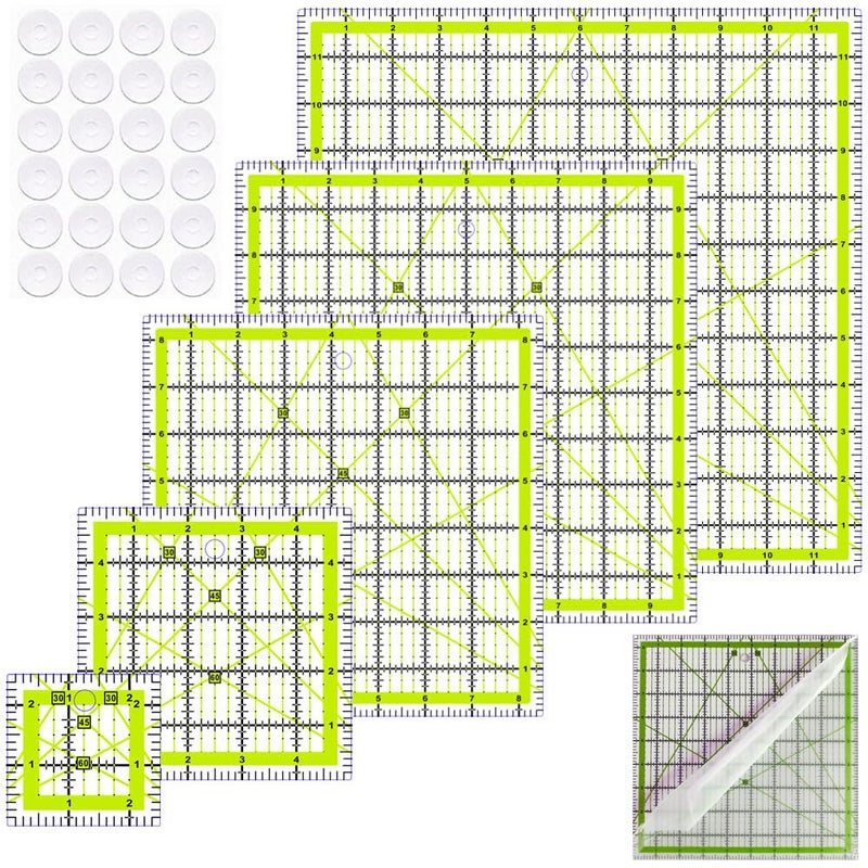 ZICALSO Quilting Rulers(2.5", 5", 8.5", 10",12"),5 Square Ruler Quilting Templates,Quilting Ruler Acrylic Rulers - Image 1
